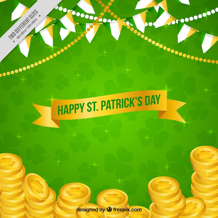मुफ़्त वेक्टर green background with st. patrick's day coins