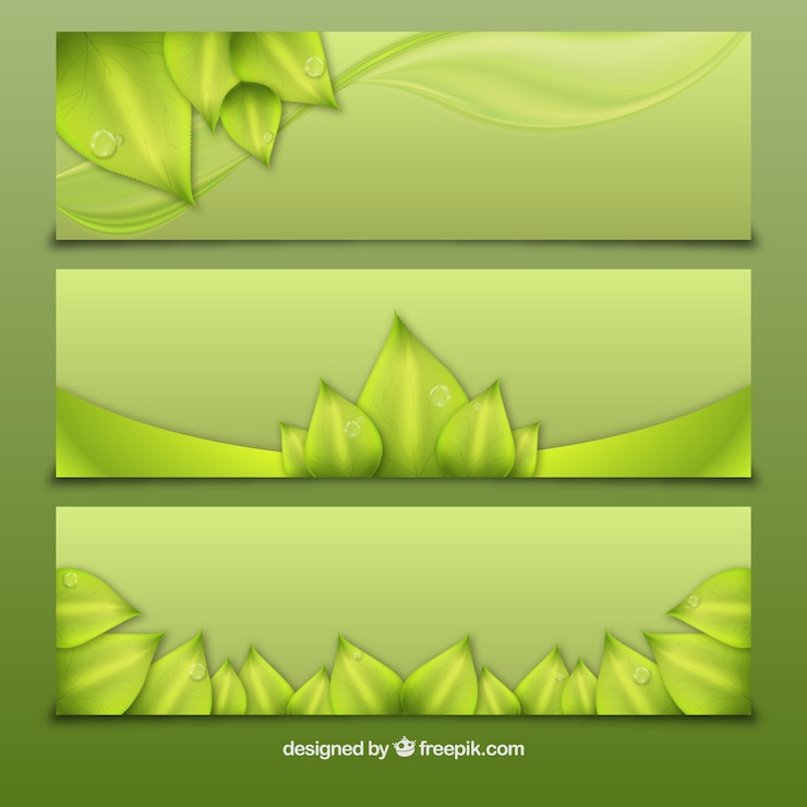 Free Vector green banners with leaves