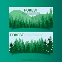 Green banners with trees