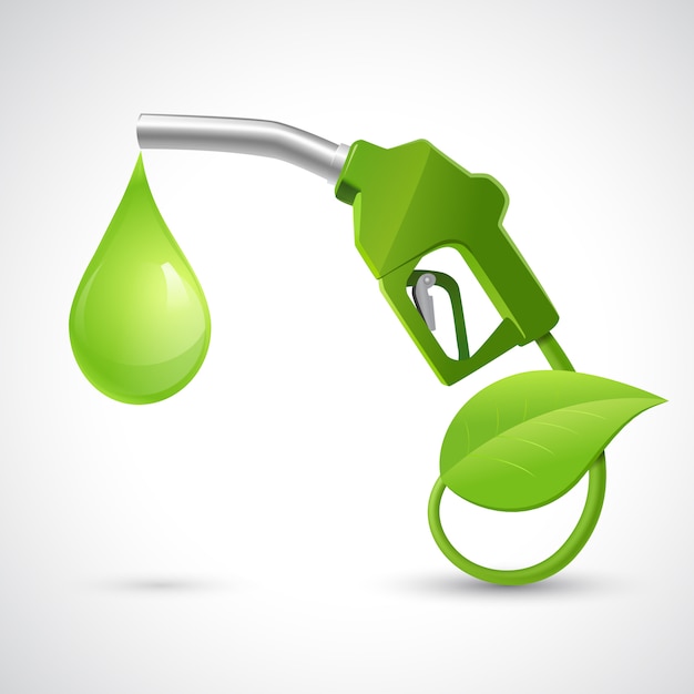 Green bio fuel concept with fueling nozzle leaf and drop natural energy concept vector illustration