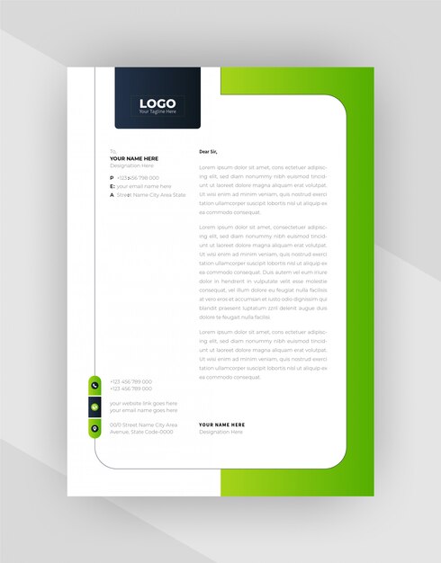 Green & Black color Creative letterhead template design.