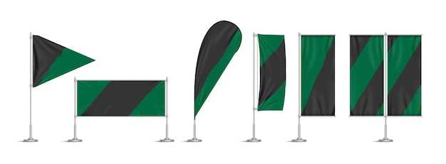 Vettore gratuito bandiere e striscioni in vinile verde e nero su palo