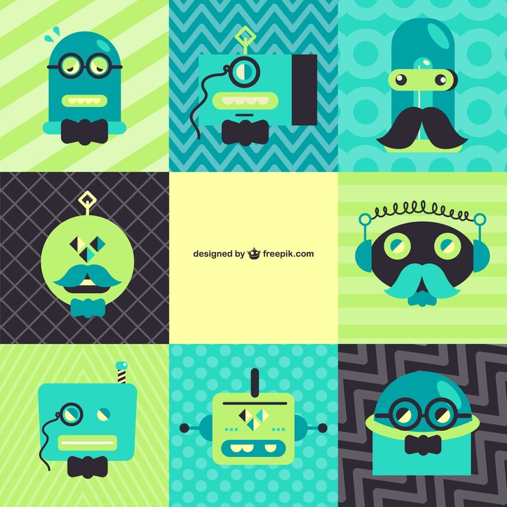Free Vector green and blue retro robots collection