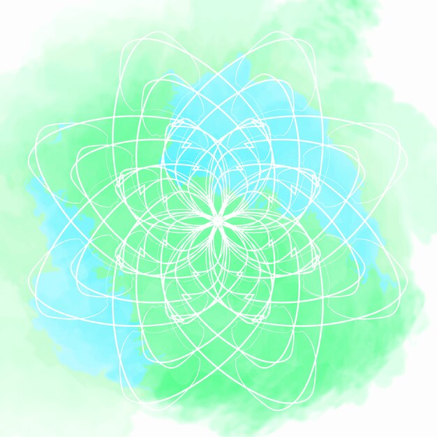 Green and blue watercolor background with flower mandala