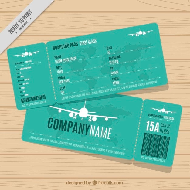 Free vector green boarding pass with white planes