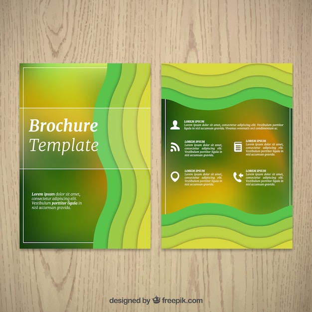 Green brochure with wavy shapes