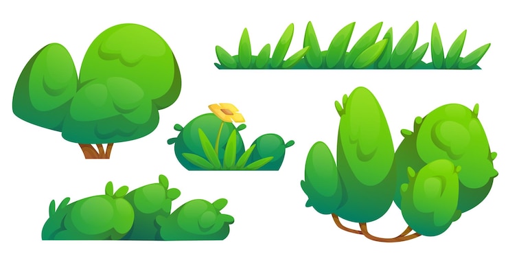 免費 Vector 綠色灌木和草邊界卡通插圖