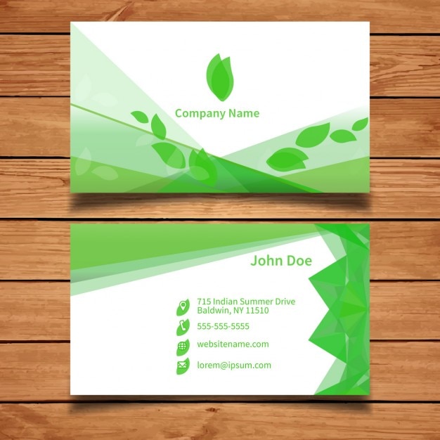 Green business card template with leaves