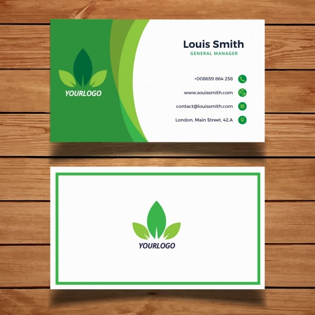 Green business card with leaves