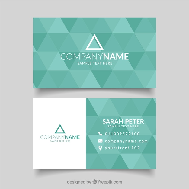 Green business card with triangular shapes