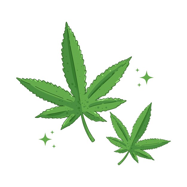 Green cannabis leaves hand drawn cartoon illustration