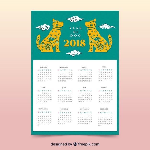 Free vector green chinese new year calendar