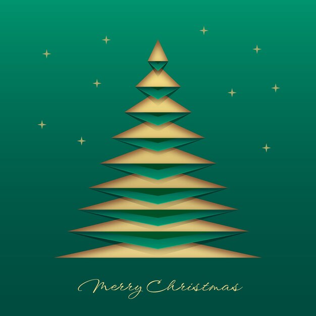 Зеленая рождественская открытка в бумажном стиле