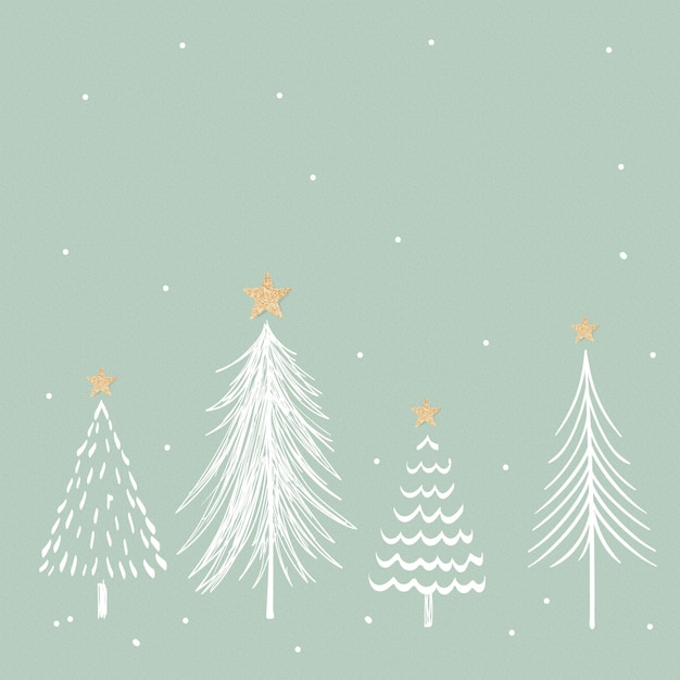 Sfondo di natale verde, alberi di pino estetici doodle vector