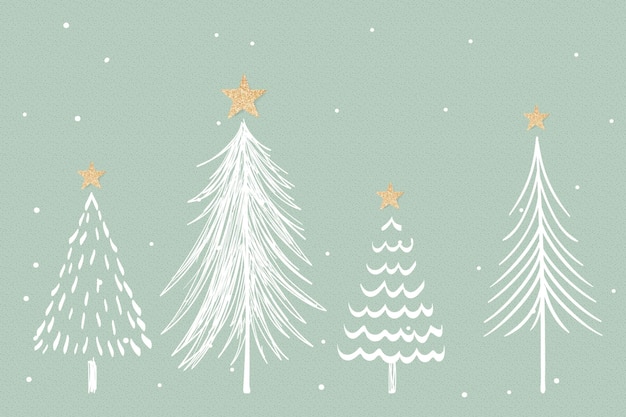 緑のクリスマスの背景、美的な松の木の落書きベクトル