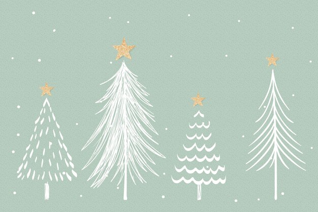 緑のクリスマスの背景、美的な松の木の落書きベクトル