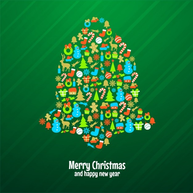 Free vector green christmas bell background made of ornaments