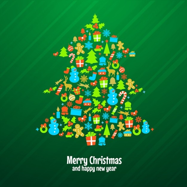Green christmas tree background made with ornaments