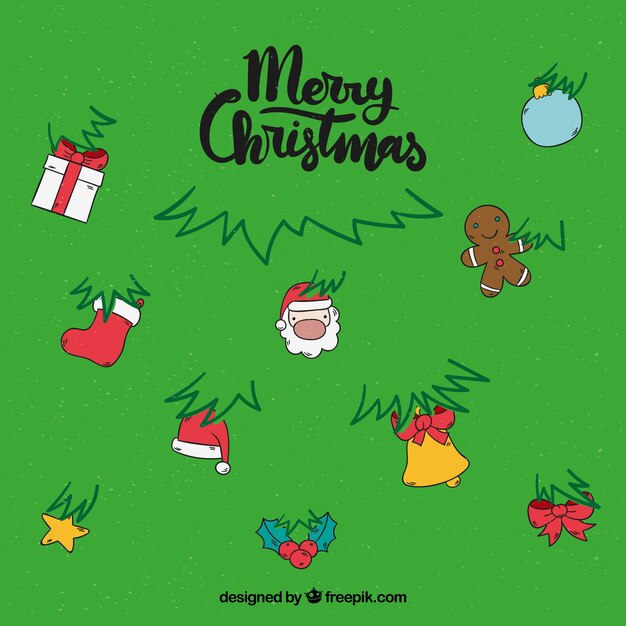 Green christmas tree background with ornaments