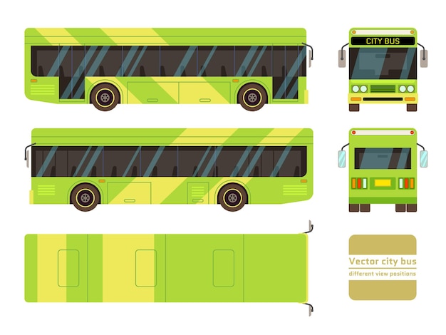 Green city bus in different view positions
