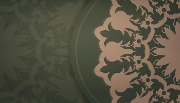 텍스트 아래 디자인을 위한 그리스 갈색 장식이 있는 녹색 배너 템플릿 프리미엄 벡터