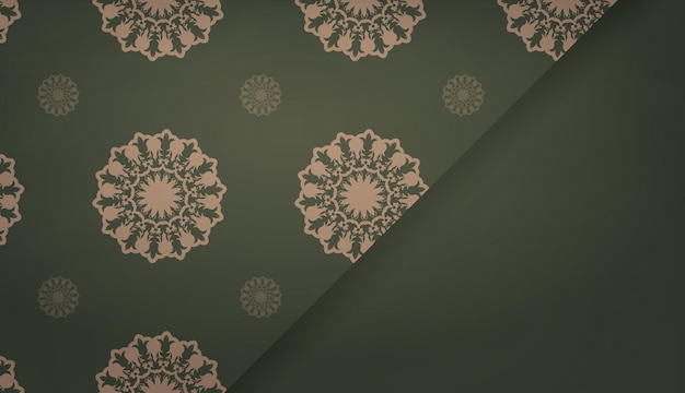 Green color banner template with indian brown pattern for design under your text