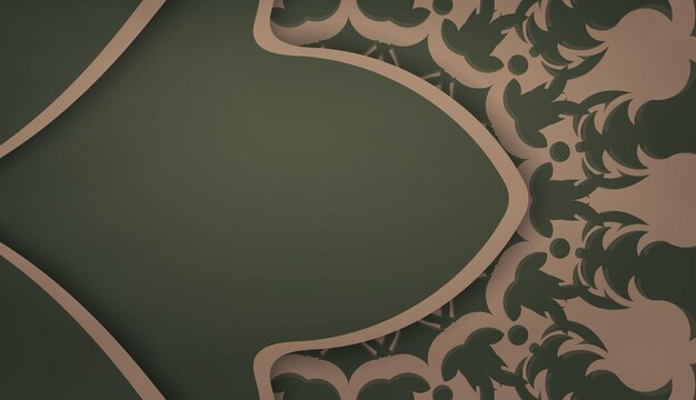 Green color banner template with mandala brown pattern for design under your text