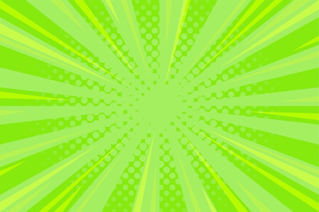 Free vector green comic background with zoom lines and halftone