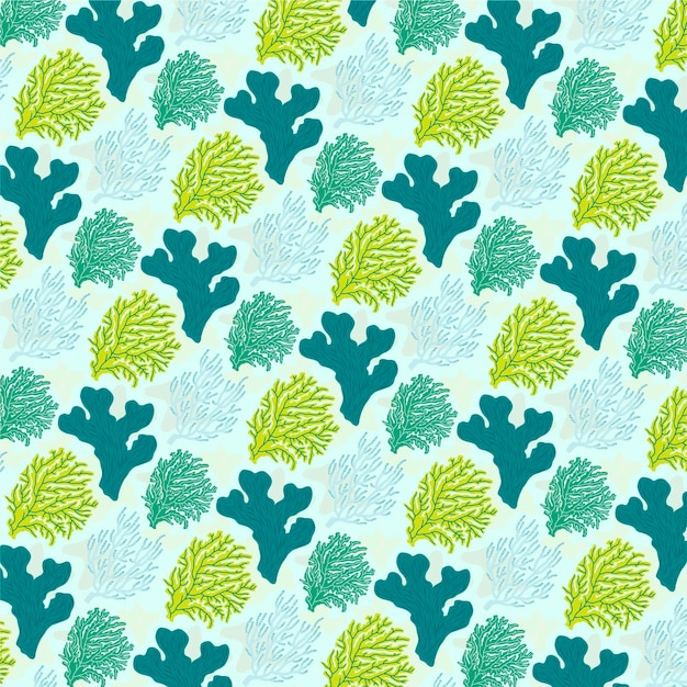 Green coral pattern with different sea elements