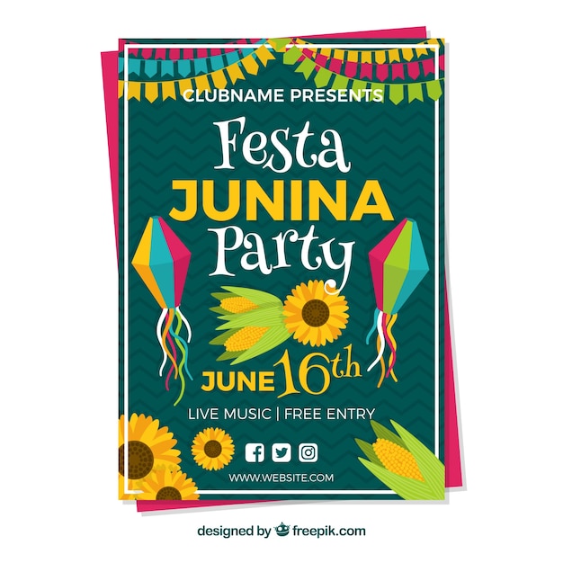 Free vector green cover template for festa junina