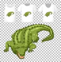 Free vector green crocodile cartoon character with many types of shirts