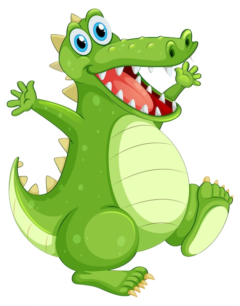 Free vector green crocodile standing on white