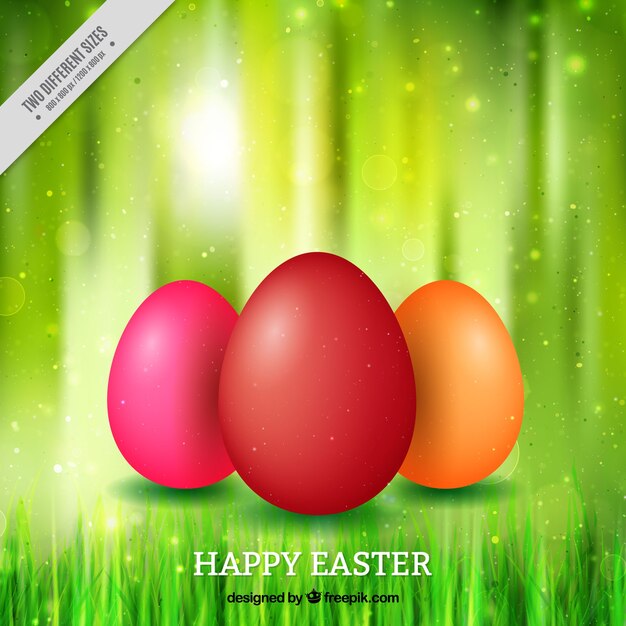 Green defocused background with colorful easter eggs