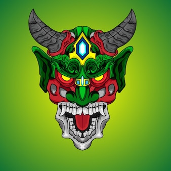 Green devil demon head mascot logo design with modern illustration concept style for budge emblem
