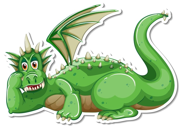 Free vector green dragon cartoon character sticker