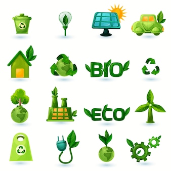 Набор иконок зеленый экологии