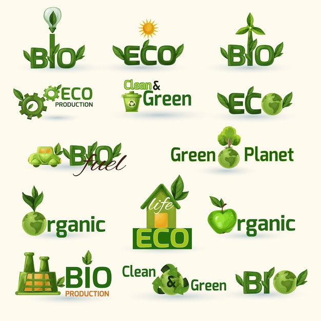 Green ecology text icons set