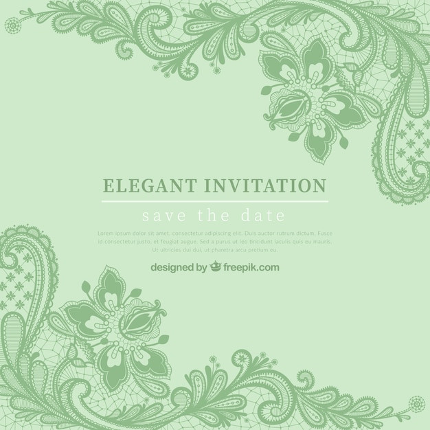 Free vector green elegan invitation with hand drawn flowers