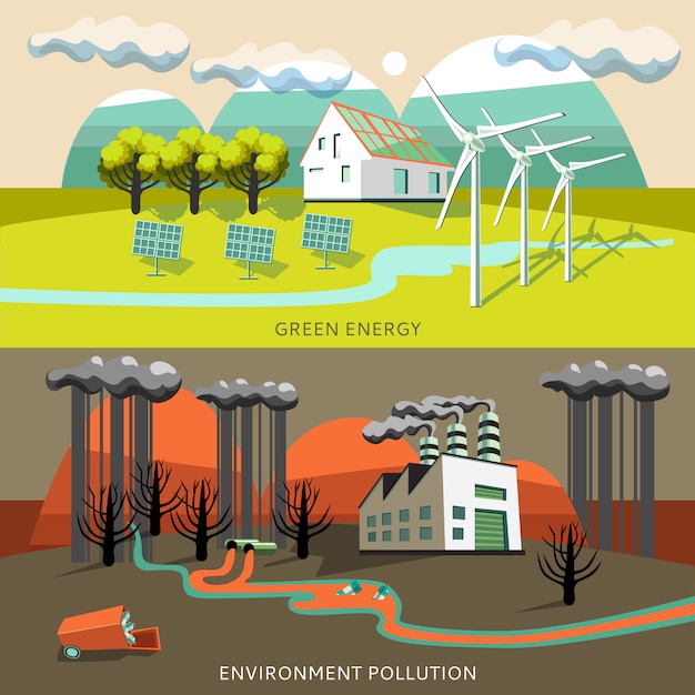 Free vector green energy and environment pollution banners