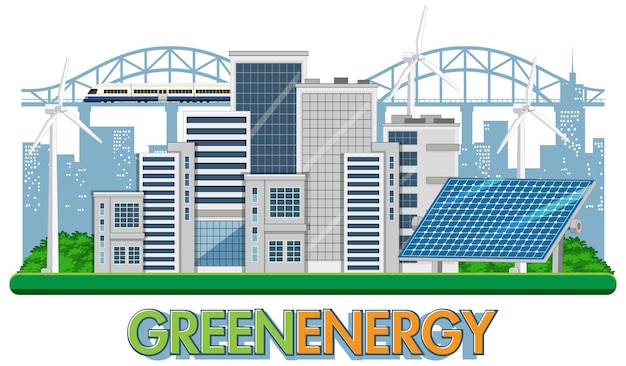 Free vector green energy generated by wind turbine and solar panel