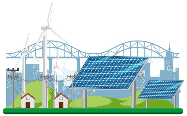 풍력 터빈과 태양광 패널에서 생성되는 녹색 에너지