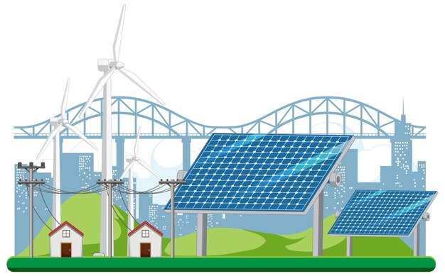 green energy generated by wind turbine and solar panel
