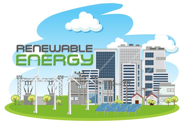 Free Vector green energy generated by wind turbine