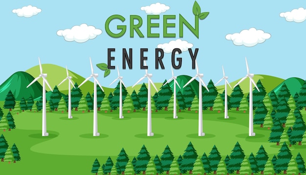 Free vector green energy generated by wind turbine