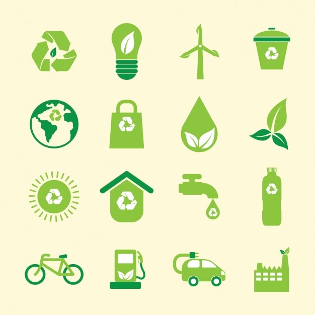 Бесплатное векторное изображение Зеленый сбора экологических иконки