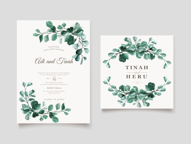 Green eucalyptus wedding invitation card template