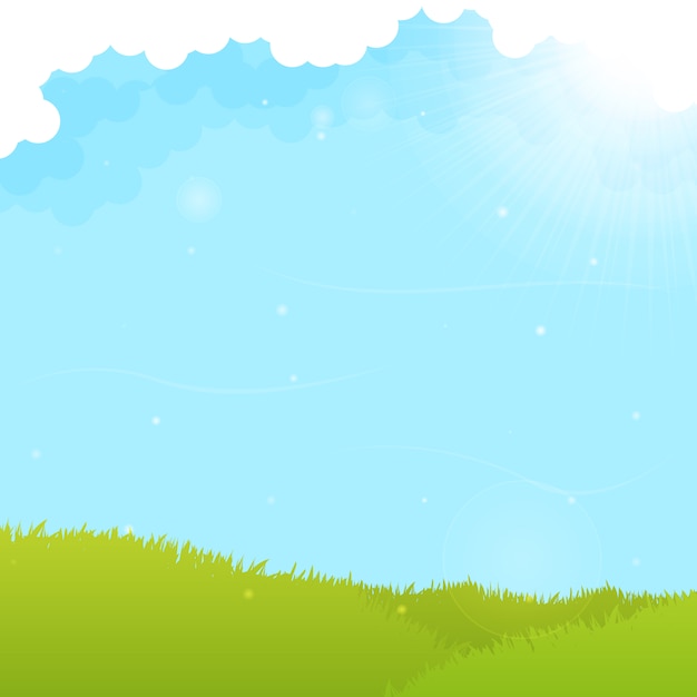 Free vector green field and blue sky background