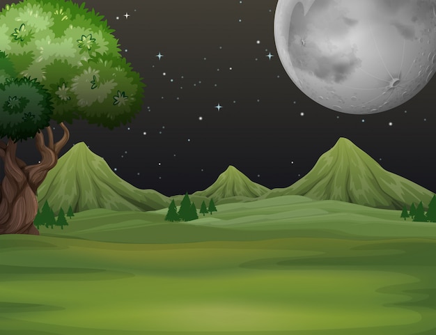 Free vector green field at night time background