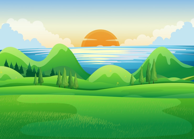 Free Vector green field at sunset