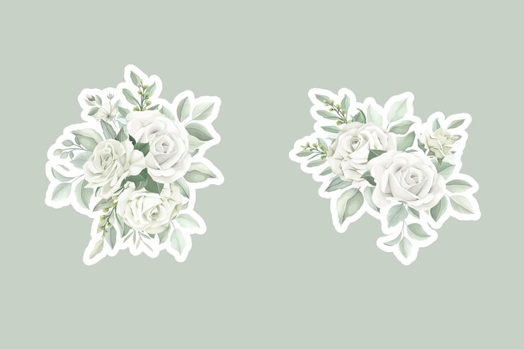 Free Vector green floral bouquets and stickers illustration